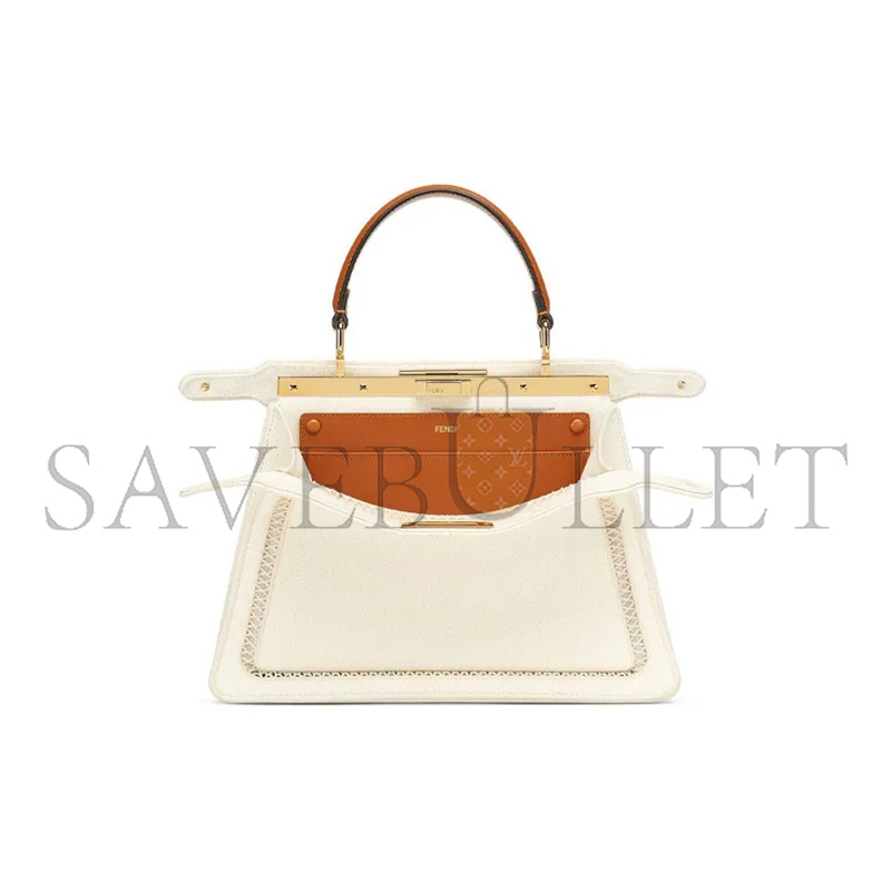 FENDI FABRIC VITELLO AJOUR EMBROIDERED MEDIUM PEEKABOO I SEE U GREZZO CUOIO 8BN321AAYOF189S (33*25*12cm)